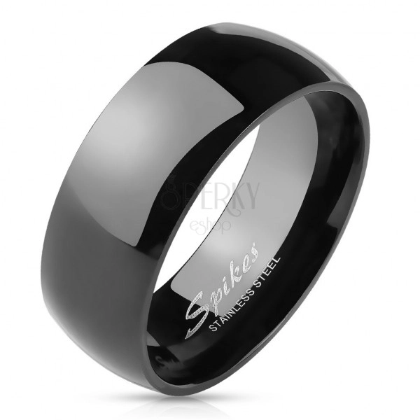 Ocelový prsten černé barvy, lesklý a hladký povrch, 8 mm