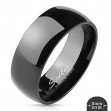 Ocelový prsten černé barvy, lesklý a hladký povrch, 8 mm