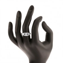 Třpytivý prsten ze stříbra 925, velký kulatý zirkon, bohaté zdobení ramen