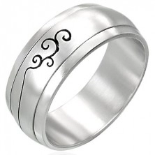Ocelový prsten s ornamentem - otáčivý střed