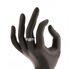 Prsten ze stříbra 925, kulatý čirý zirkon, rozdvojená a posunutá ramena