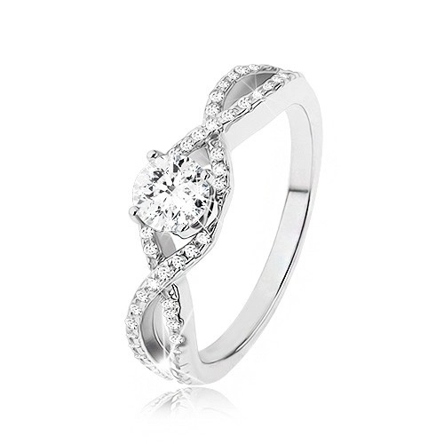 Zásnubní prsten ze stříbra 925, zirkonové vlny, vystupující kulatý zirkon - Velikost: 56