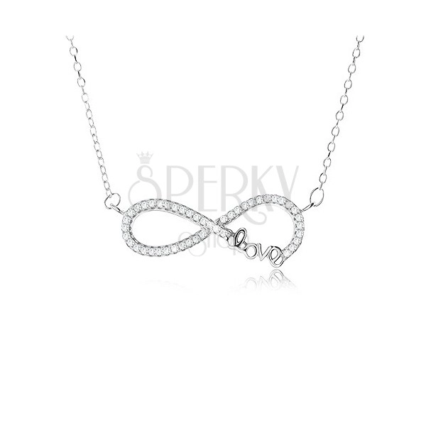 Nastavitelný náhrdelník - stříbro 925, přívěsek znak nekonečna s kamínky, nápis "Love"