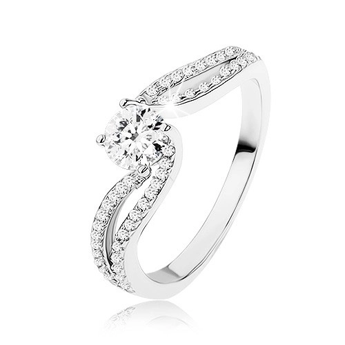 Stříbrný prsten 925, zářivý zirkon mezi dvěma liniemi kamínků - Velikost: 50