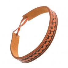 Oranžovohnědý kožený náramek, úzký pásek s půlobloukovým vzorem