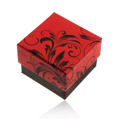 Levně Červenočerná dárková krabička na prsten, motiv květinových ornamentů