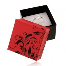 Červenočerná dárková krabička na prsten, motiv květinových ornamentů