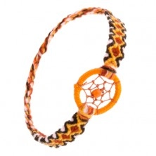 Oranžový náramek z vlny, kosočtvercový vzor, kroužek s kuličkou