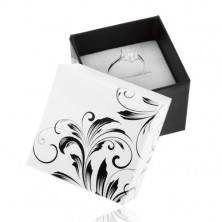 Dárková krabička na prsten, vzor popínavých listů, černobílá kombinace