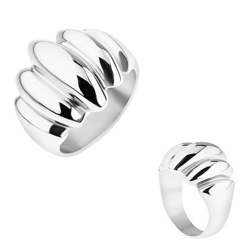 Ocelový prsten stříbrné barvy, zrcadlový lesk, vypouklé ovály - Velikost: 65