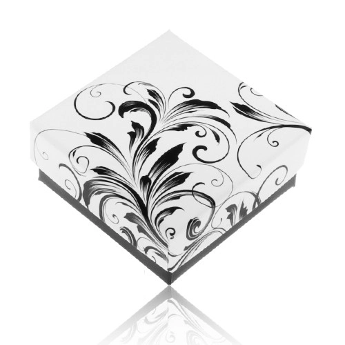 Levně Černobílá dárková krabička na prsten, květinové ornamenty