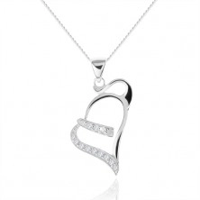 Stříbrný náhrdelník 925, kontura asymetrického srdce, zirkonové linie