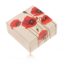 Krémová papírová krabička na prsten a náušnice, červený květ máku