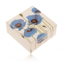 Papírová krabička na prsten nebo náušnice, krémová barva, modrý mák