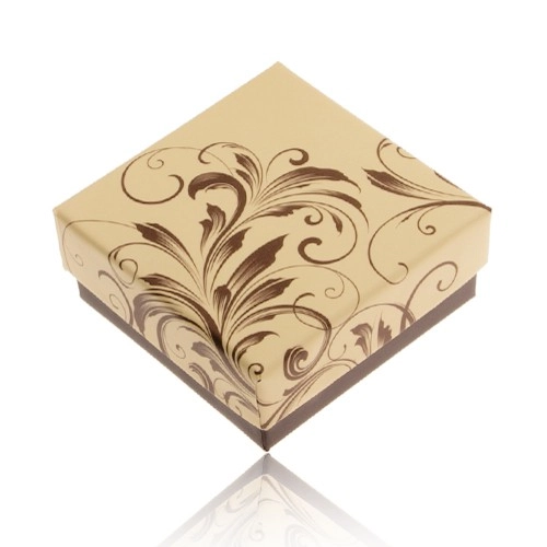 Levně Krabička na prsten a náušnice, krémovo-hnědá barva, květinové ornamenty