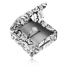 Černobílá krabička z papíru na prsten a náušnice, ornamenty - lístky