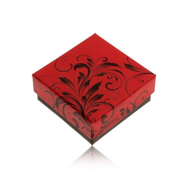 Nižší červenočerná krabička na prsten nebo náušnice, ornamenty