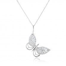 Stříbrný náhrdelník 925, kontura motýla, zirkonové zdobení, nastavitelný