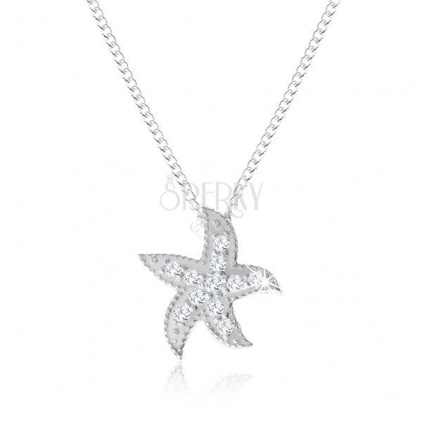 Stříbrný náhrdelník 925, mořská hvězdice zdobená malými kulatými zirkony