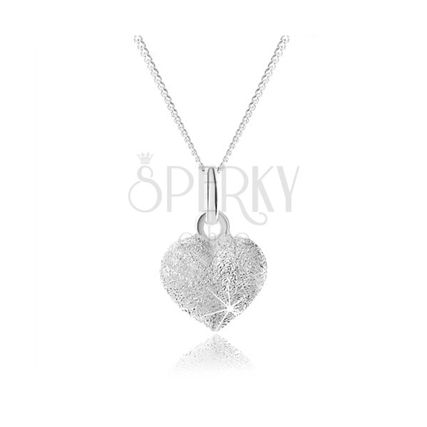Třpytivý stříbrný náhrdelník 925, plné rovnoměrné srdíčko, nastavitelný