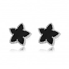 Puzetové náušnice, černé hvězdy s vroubkovaným lemem, stříbro 925