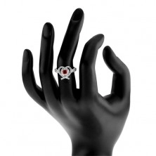 Prsten ze stříbra 925, obrys srdíčka s překříženými liniemi, růžový zirkon