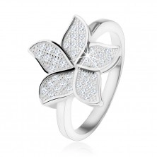 Stříbrný prsten 925, třpytivý zirkonový květ čiré barvy