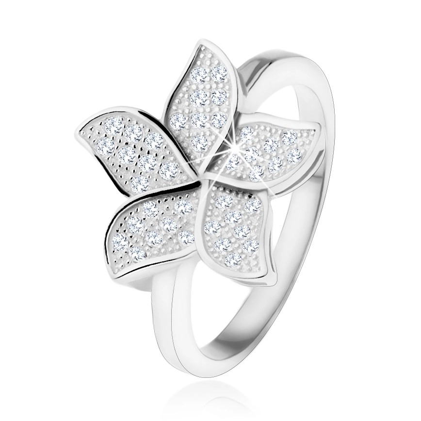 Stříbrný prsten 925, třpytivý zirkonový květ čiré barvy - Velikost: 53