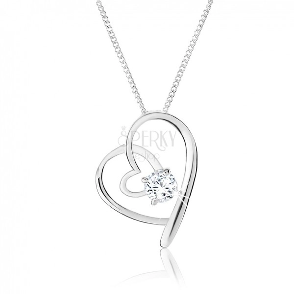 Nastavitelný náhrdelník ze stříbra 925, prolínající se obrysy srdcí, čirý zirkon
