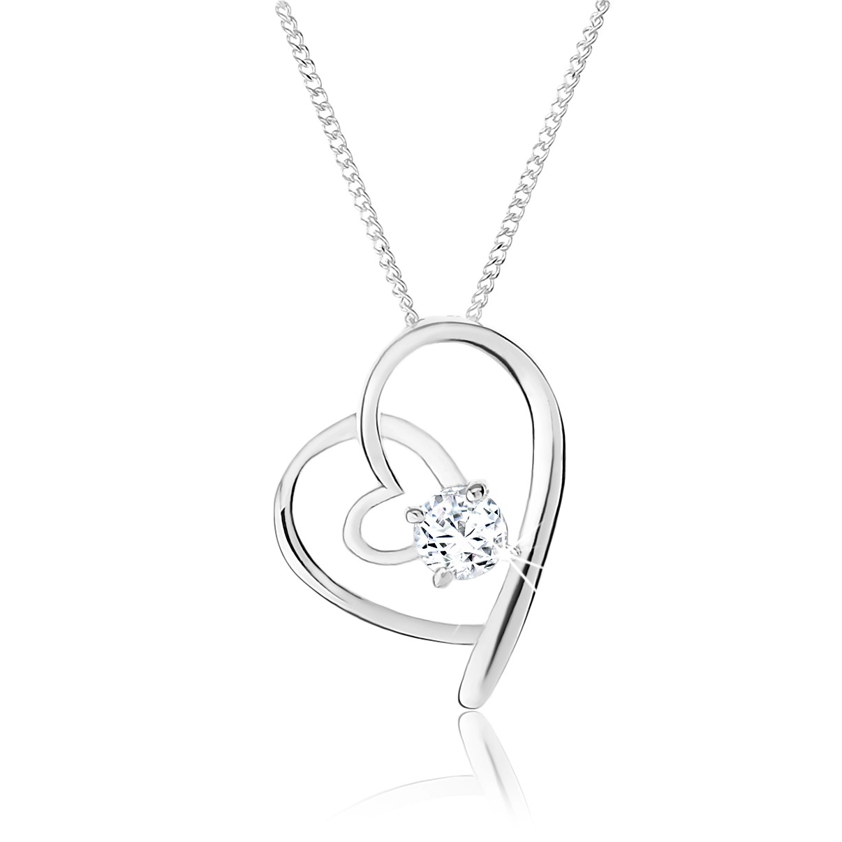 Nastavitelný náhrdelník ze stříbra 925, prolínající se obrysy srdcí, čirý zirkon