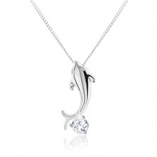 Stříbrný náhrdelník 925, lesklý malý delfín, broušený zirkon čiré barvy