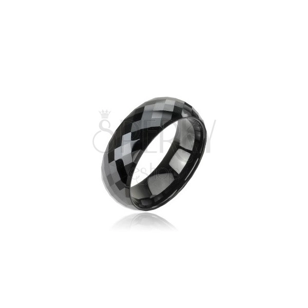 Wolframový prsten černý - vzor disco