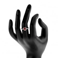 Stříbrný 925 prsten - červené srdce s čirým zirkonovým lemem