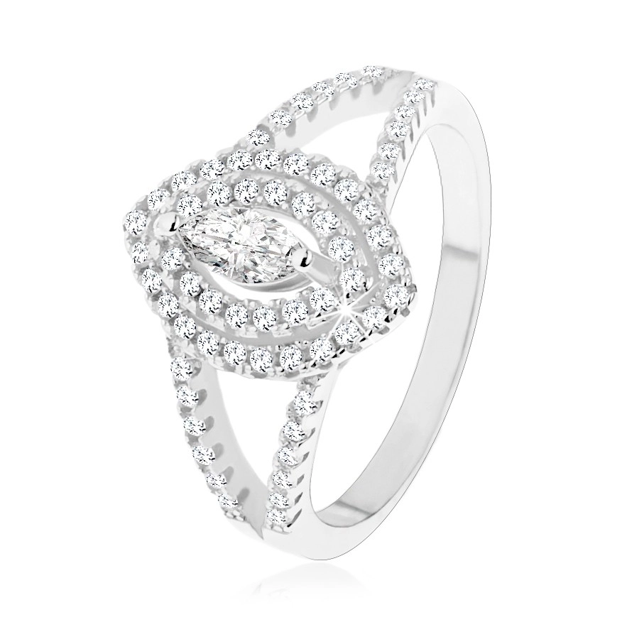 Stříbrný prsten 925, čirý zrnkovitý zirkon s dvojitým lemem - Velikost: 55