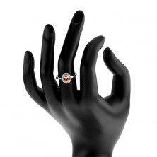 Stříbrný prsten 925, oranžový oválný zirkon, čirý blyštivý lem