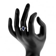 Prsten ze stříbra 925 - tmavomodré zirkonové zrnko, čirá kontura