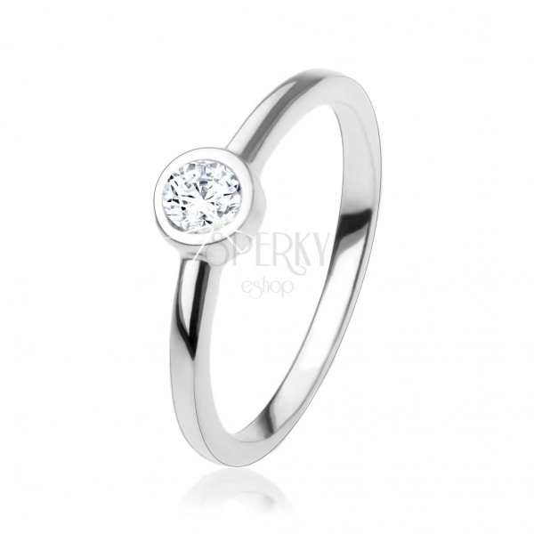 Zásnubní prsten se třpytivým kulatým zirkonem čiré barvy, stříbro 925