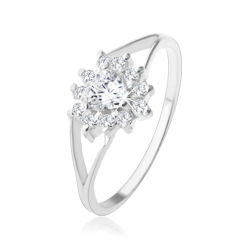 Stříbrný 925 prsten, čiré zirkonové srdíčko, třpytivý obrys - Velikost: 54
