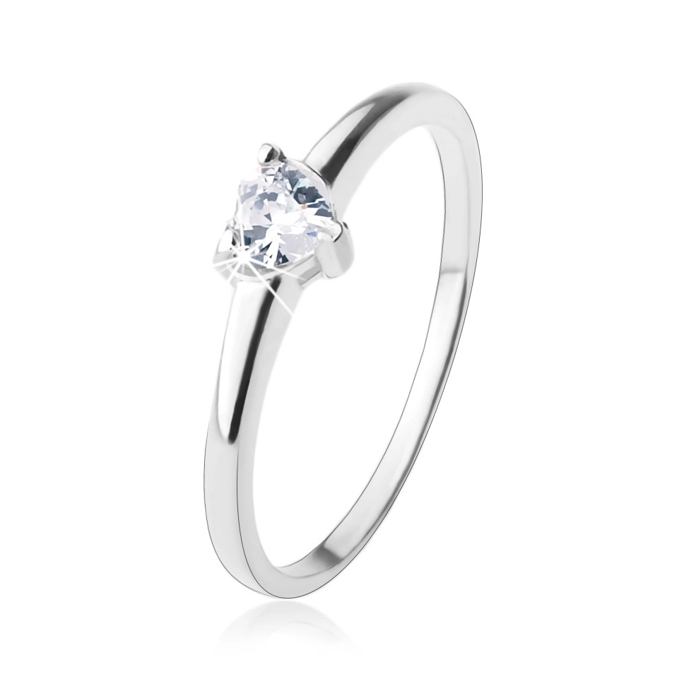 Zásnubní prsten, vybroušené zirkonové srdíčko v čiré barvě, stříbro 925 - Velikost: 56
