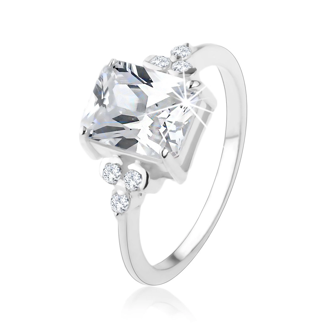 Prsten ze stříbra 925, masivní obdélníkový zirkon čiré barvy - Velikost: 49