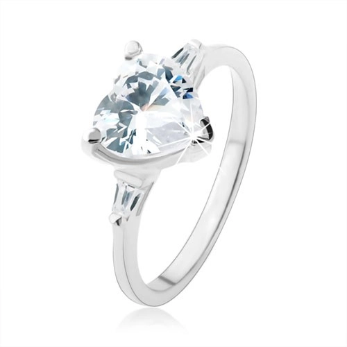 Zásnubní prsten ze stříbra 925, zářivé zirkonové srdce čiré barvy - Velikost: 58