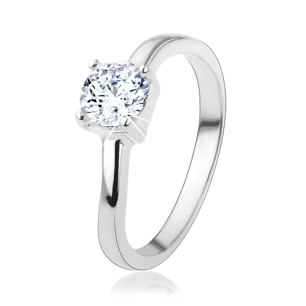 Stříbrný prsten 925 s kulatým čirým zirkonem, jemně zvlněná ramena - Velikost: 49