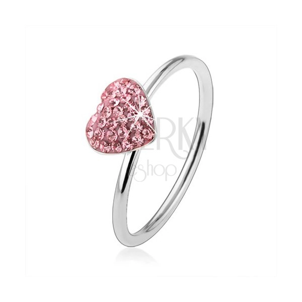 Stříbrný prsten 925 se světle růžovým zirkonovým srdcem
