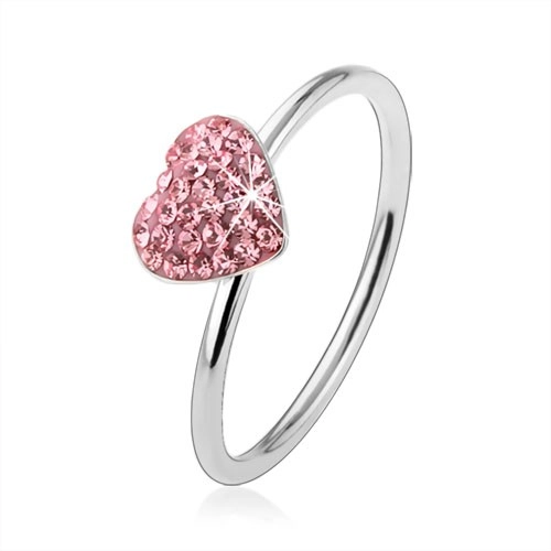 Stříbrný prsten 925 se světle růžovým zirkonovým srdcem - Velikost: 55