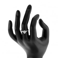 Stříbrný prsten 925, oválný čirý zirkon, malé zirkonové lichoběžníky