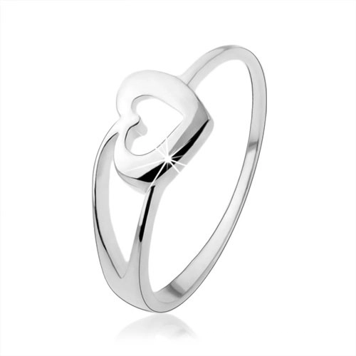 Prsten ze stříbra 925 s obrysem srdce a rozdvojeným ramenem - Velikost: 58