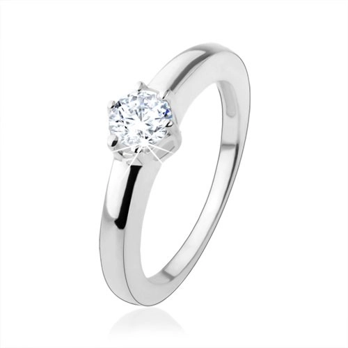 Zásnubní prsten ze stříbra 925 s kulatým broušeným zirkonem - Velikost: 54