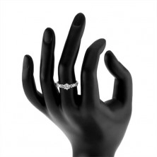 Stříbrný 925 prsten, kulaté zirkony čiré barvy s lesklými obloučky