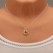 Stříbrný náhrdelník 925, dvě kontury srdcí, zlatá a měděná barva