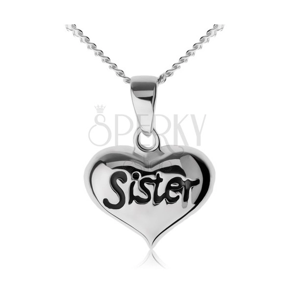Nastavitelný náhrdelník, srdíčko s nápisem "Sister", stříbro 925